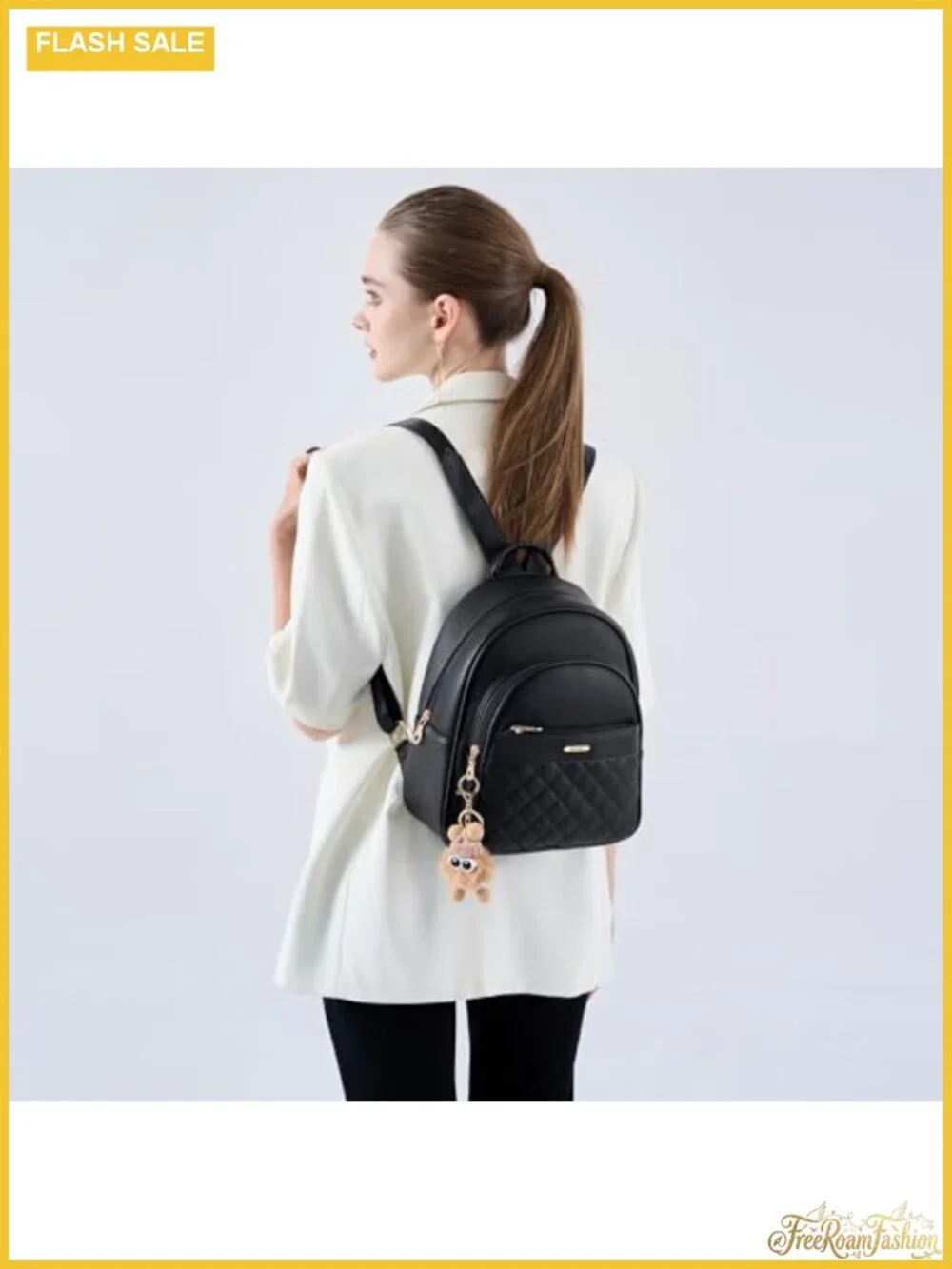 Faux Leather Mini Backpack Purse with Cartoon Charm, Cute Fashion Backpack for